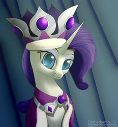 Size: 2096x2260 | Tagged: safe, alternate version, artist:darbedarmoc, princess platinum, rarity, pony, unicorn, g4, cloak, clothes, crown, female, gem, gemstones, high res, jewelry, looking at you, mantle, mare, regalia, solo, sunlight