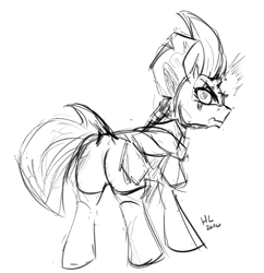 Size: 784x810 | Tagged: safe, artist:huffylime, tempest shadow, pony, unicorn, g4, broken horn, butt, horn, looking at you, plot, sketch, this will end in pain and/or death