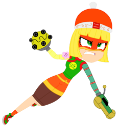 Size: 1280x1376 | Tagged: safe, artist:chlaneyt, artist:loladreamteam, equestria girls, g4, angry face, arms (video game), barely eqg related, base used, clothes, crossover, dragon arm, equestria girls style, equestria girls-ified, hat, mask, min min, nintendo, shoes, simple background, sneakers, socks, solo, transparent background