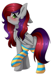 Size: 3175x4389 | Tagged: safe, artist:torihime, oc, oc only, oc:evening prose, pegasus, pony, blushing, clothes, cute, female, freckles, jewelry, mare, necklace, pearl necklace, simple background, socks, solo, striped socks, transparent background