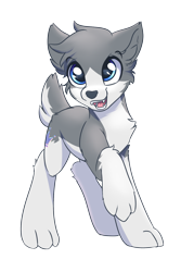 Size: 1200x1800 | Tagged: safe, artist:ravistdash, derpibooru exclusive, oc, oc only, oc:flow, hybrid, wolf, wolf pony, 2021 community collab, derpibooru community collaboration, cute, pale belly, paws, simple background, solo, standing, transparent background