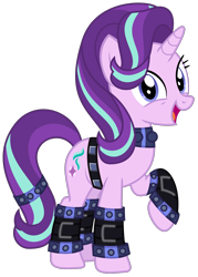Size: 1500x2097 | Tagged: safe, artist:sketchmcreations, gameloft, starlight glimmer, pony, unicorn, g4, belt, choker, edgelight glimmer, female, gameloft interpretation, looking at you, mare, open mouth, simple background, smiling, solo, studded bracelet, studded choker, tail band, transparent background, vector