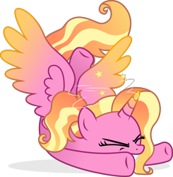 Size: 8820x8990 | Tagged: safe, artist:cirillaq, luster dawn, alicorn, pony, g4, the last problem, absurd resolution, alicornified, circling stars, crash, dizzy, female, lustercorn, mare, ouch, simple background, solo, transparent background