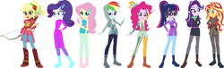 Size: 1913x580 | Tagged: safe, artist:harmonyguard, artist:selenaede, applejack, fluttershy, pinkie pie, rainbow dash, rarity, sci-twi, starlight glimmer, sunset shimmer, twilight sparkle, equestria girls, g4, base used, boots, clothes, high heel boots, high heels, humane five, humane seven, humane six, shoes