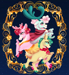 Size: 1280x1386 | Tagged: safe, artist:laps-sp, alice the reindeer, aurora the reindeer, bori the reindeer, deer, reindeer, g4, my little pony best gift ever, female, looking at you, profile, rearing, the gift givers