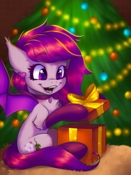 Size: 1200x1600 | Tagged: safe, artist:falafeljake, oc, oc only, bat pony, pony, christmas, christmas tree, holiday, new year, solo, tree