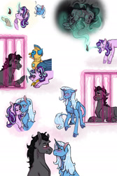 Size: 1280x1920 | Tagged: safe, artist:periwinklechick, gallus, king sombra, starlight glimmer, trixie, griffon, g4, the last problem, female, lesbian, magic, male, older, older gallus, polyamory, royal guard, royal guard gallus, ship:startrix, shipping, starlightsombra, straight, trixbra