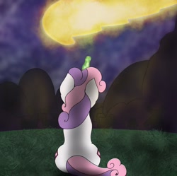 Size: 2318x2310 | Tagged: safe, artist:snow quill, sweetie belle, g4, both cutie marks, comet, cover art, facing away, high res, magic, night, sitting