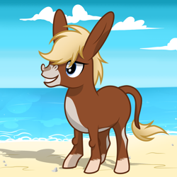 Size: 2500x2500 | Tagged: safe, artist:pizzamovies, oc, oc only, oc:bryce, donkey, pony, beach, high res, male, sand, show accurate, smiling, solo, unshorn fetlocks