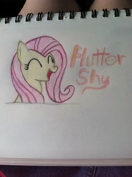 Size: 1936x2592 | Tagged: safe, artist:agentkit95, fluttershy, pegasus, pony, g4, bust, eyelashes, eyes closed, female, mare, open mouth, smiling, solo, traditional art
