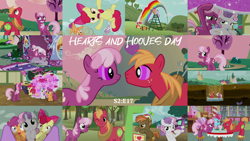 Size: 1970x1109 | Tagged: safe, edit, edited screencap, editor:quoterific, screencap, apple bloom, big macintosh, button mash, cheerilee, cup cake, scootaloo, sweetie belle, twilight sparkle, g4, hearts and hooves day (episode), collage, cutie mark crusaders, female, love poison, male, ship:cheerimac, shipping, straight