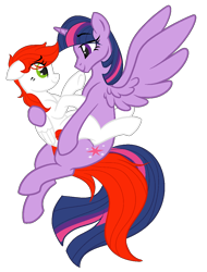 Size: 906x1193 | Tagged: safe, artist:daydreamingdragon123, twilight sparkle, oc, oc:pearl rose, alicorn, pegasus, pony, g4, canon x oc, looking at each other, loving embrace, shipping, simple background, transparent background, twilight sparkle (alicorn)