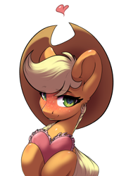 Size: 2152x3000 | Tagged: safe, artist:skitsroom, applejack, earth pony, pony, g4, cute, female, freckles, heart, high res, jackabetes, looking at you, mare, simple background, solo, white background