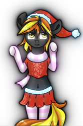 Size: 2252x3399 | Tagged: safe, artist:melody joy, artist:sunrise pegasus, oc, oc only, oc:java, unicorn, semi-anthro, arm hooves, christmas, clothes, hat, high res, holiday, santa hat, scarf, simple background, skirt, socks, striped socks, transparent background