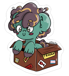 Size: 1584x1735 | Tagged: safe, artist:minty joy, oc, oc only, pony, blush sticker, blushing, box, chibi, commission, cute, pony in a box, simple background, solo, transparent background, ych result