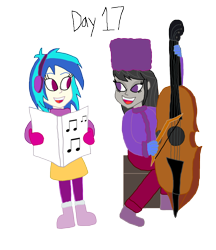 Size: 1280x1484 | Tagged: safe, artist:horroraceman93, dj pon-3, octavia melody, vinyl scratch, equestria girls, g4, bow (instrument), cello, christmas carols, duo, female, lesbian, musical instrument, ship:scratchtavia, shipping, simple background, transparent background