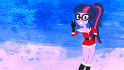 Size: 1920x1080 | Tagged: safe, edit, editor:astroboy84, sci-twi, twilight sparkle, equestria girls, g4, my little pony equestria girls: better together, abstract background, belt, boots, breasts, christmas, christmas outfit, cleavage, clothes, costume, cute, glasses, gloves, grin, holiday, nerd, panties, panty shot, peace sign, ponytail, purple eyes, santa costume, sexy, sexy santa costume, shoes, skirt, smiling, solo, underwear, wallpaper, white panties, white underwear