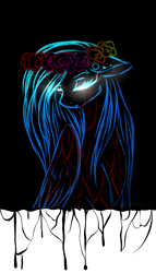 Size: 1200x2100 | Tagged: safe, artist:minelvi, oc, oc only, pegasus, pony, blood, bust, crying, floral head wreath, flower, glowing eyes, pegasus oc, simple background, solo, tears of blood, transparent background, wings