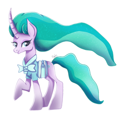 Size: 1024x979 | Tagged: safe, artist:nnaly, mistmane, pony, unicorn, g4, curved horn, female, flowing hair, flowing mane, flowing tail, horn, looking at you, mare, raised hoof, simple background, smiling, smiling at you, solo, transparent background