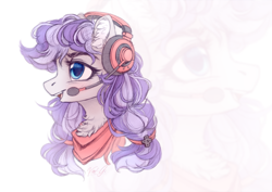Size: 2400x1700 | Tagged: safe, artist:vird-gi, oc, oc only, oc:cinnabyte, pony, adorkable, bandana, bust, chest fluff, cinnabetes, commission, cute, dork, ear fluff, female, gaming headset, headphones, headset, mare, open mouth, portrait, profile, smiling, solo, zoom layer