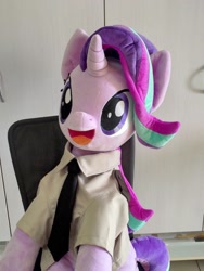 Size: 1536x2048 | Tagged: safe, artist:nekokevin, starlight glimmer, pony, unicorn, series:nekokevin's glimmy, g4, clothes, female, irl, life size, looking at you, mare, necktie, open mouth, photo, plushie, shirt, sitting, smiling, solo