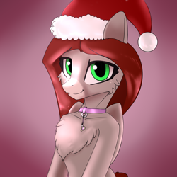 Size: 2000x2000 | Tagged: safe, artist:endelthepegasus, oc, oc only, oc:flappy smile, pegasus, pony, bust, chest fluff, christmas, collar, female, hat, high res, holiday, looking at you, pegasus oc, santa hat, smiling, solo, wings
