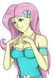 Size: 4961x7016 | Tagged: safe, artist:symptom99, fluttershy, equestria girls, g4, breasts, busty fluttershy, clothes, female, looking at you, simple background, solo, white background