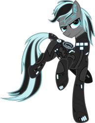 Size: 1178x1527 | Tagged: safe, artist:ma3a, artist:php178, derpibooru exclusive, oc, oc only, oc:tron, earth pony, pony, 2021 community collab, derpibooru community collaboration, .svg available, armor, base used, circuitry, cloud, collaboration, cyberpunk, determined smile, digital, dock, glowing, glowing hair, identity disk, light cycle baton, lights, looking at you, male, neon, retrofuturism, simple background, smiling, smiling at you, solo, stallion, svg, transparent background, tron, tron legacy, vector