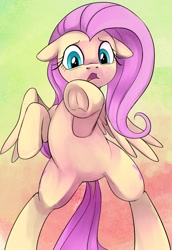 Size: 998x1449 | Tagged: safe, artist:dotkwa, fluttershy, pegasus, pony, g4, bipedal, blushing, cute, embarrassed, featureless crotch, female, floppy ears, frog (hoof), frown, looking at you, mare, open mouth, rearing, shyabetes, simple background, solo, spread wings, standing, underhoof, wide eyes, wings, yellow background