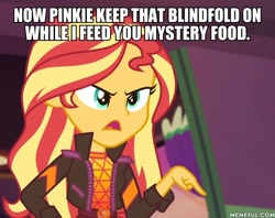 Size: 600x476 | Tagged: safe, edit, edited screencap, screencap, sunset shimmer, equestria girls, equestria girls specials, g4, my little pony equestria girls: better together, my little pony equestria girls: sunset's backstage pass, caption, geode of empathy, image macro, magical geodes, memeful.com, solo, text