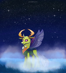 Size: 1024x1131 | Tagged: safe, artist:nnaly, thorax, changedling, changeling, g4, antlers, king thorax, male, mist, night, night sky, sky, solo, spread wings, stars, wings