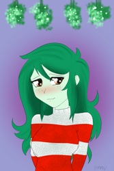 Size: 667x1000 | Tagged: safe, artist:empyu, wallflower blush, equestria girls, g4, 30 minute art challenge, blushing, blushing profusely, clothes, gradient background, mistletoe, simple background, solo, sweater