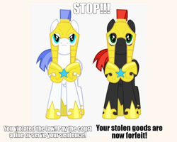 Size: 730x584 | Tagged: safe, pony, angry, armor, caption, looking at you, male, meme, oblivion, royal guard, royal guard armor, stop right there criminal scum, text, the elder scrolls