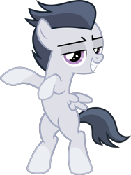 Size: 2204x2928 | Tagged: safe, artist:sollace, edit, editor:slayerbvc, vector edit, rumble, pegasus, pony, g4, marks and recreation, .svg available, bipedal, coat markings, colt, cute, grin, high res, lidded eyes, looking at you, looking back, male, raised hooves, rumblebetes, show accurate, simple background, smiling, smiling at you, socks (coat markings), solo, transparent background, vector