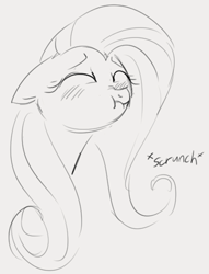 Size: 427x558 | Tagged: safe, artist:dotkwa, fluttershy, pegasus, pony, g4, eyes closed, female, floppy ears, mare, monochrome, scrunchy face, sketch, solo