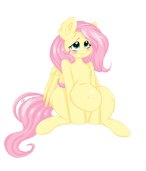 Size: 3185x3733 | Tagged: safe, artist:dreamy990, fluttershy, pegasus, pony, g4, belly, belly button, big belly, blushing, chubby, fat, fattershy, high res, human shoulders, simple background, sitting, solo, white background