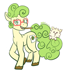 Size: 750x850 | Tagged: safe, artist:kiwiscribbles, oc, oc only, oc:kiwi scribbles, dog, earth pony, pony, 2021 community collab, derpibooru community collaboration, ambiguous gender, duo, female, glasses, hooves, mare, mouth hold, pencil, simple background, transparent background