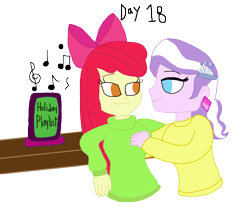 Size: 1280x1134 | Tagged: safe, artist:horroraceman93, apple bloom, diamond tiara, equestria girls, g4, clothes, duo, female, lesbian, ship:diamondbloom, shipping, simple background, speaker, sweater, transparent background