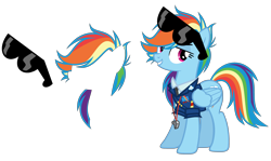 Size: 3498x2085 | Tagged: safe, artist:whiteplumage233, rainbow dash, pony, g4, captain of the wonderbolts, clothes, drill sergeant, formal wear, high res, necktie, simple background, solo, spitfire's tie, sunglasses, transparent background, uniform, wonderbolts dress uniform