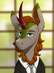 Size: 2000x2692 | Tagged: safe, artist:twotail813, oc, oc:fickle current, kirin, equestria at war mod, bust, clothes, high res, horn, kirin oc, looking at you, male, portrait