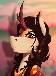 Size: 2000x2692 | Tagged: safe, artist:twotail813, oc, oc only, oc:rising sun, kirin, equestria at war mod, bust, clothes, female, high res, horn, kirin oc, looking at you, portrait