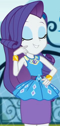 Size: 983x2045 | Tagged: safe, screencap, rarity, equestria girls, equestria girls series, g4, sock it to me, spoiler:eqg series (season 2), canterlot high, clothes, cropped, cute, diamond, dress, eyes closed, female, geode of shielding, gold, hand on hip, jewelry, legs, magical geodes, necklace, outdoors, raribetes, rarity peplum dress, skirt, sleeveless, smiling, soccer field, sock it to me: rarity, waistband, wrist cuffs