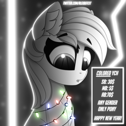 Size: 3000x3000 | Tagged: safe, artist:alexbefest, oc, oc only, pony, auction, auction open, christmas, christmas lights, christmas tree, commission, cute, high res, holiday, new year, solo, tree, your character here