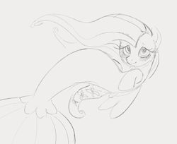 Size: 927x757 | Tagged: safe, artist:dotkwa, fluttershy, seapony (g4), g4, my little pony: the movie, female, looking at you, monochrome, seaponified, seapony fluttershy, sketch, solo, species swap