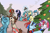 Size: 1500x1000 | Tagged: safe, artist:elisdoominika, oc, oc only, oc:cosmia nebula, oc:fahu, oc:legion, oc:sweet elis, oc:synthia, oc:thinker blue, oc:wond, earth pony, pegasus, pony, unicorn, christmas, christmas lights, christmas stocking, christmas tree, clothes, eyes closed, female, giggling, group, grumpy, hat, holiday, holy, male, mare, mistletoe, scarf, sitting, smiling, socks, stallion, stockings, striped socks, talking, thigh highs, tongue out, top hat, tree