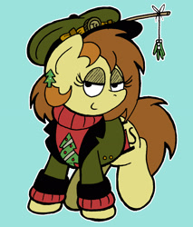 Size: 1916x2244 | Tagged: safe, artist:bobthedalek, oc, oc only, oc:bubble pump, earth pony, pony, clothes, ear piercing, earring, fishing rod, hat, jewelry, mistletoe, piercing, sweater