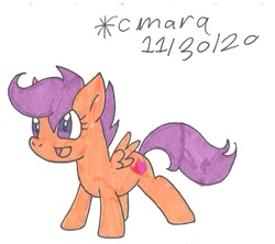 Size: 887x789 | Tagged: safe, artist:cmara, scootaloo, pegasus, pony, g4, cute, cutealoo, female, filly, open mouth, simple background, solo, traditional art, white background