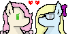 Size: 100x50 | Tagged: safe, artist:amgiwolf, oc, oc only, earth pony, pony, bow, bust, earth pony oc, hair bow, heart, oc x oc, pixel art, shipping, simple background, solo, transparent background
