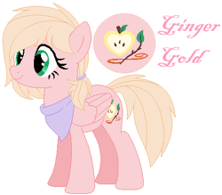 Size: 439x385 | Tagged: safe, artist:kamii02, artist:selenaede, oc, oc only, oc:ginger gold, pegasus, pony, apple, base used, clothes, cutie mark, female, food, handkerchief, mare, offspring, parent:big macintosh, parent:fluttershy, parents:fluttermac, scarf, simple background, solo, stick, white background
