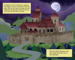 Size: 5256x4176 | Tagged: safe, pony, vampire, comic:a king's journey home, g4, building, castle, mare in the moon, moon, night, prologue, tree